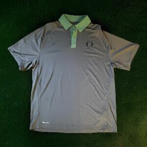 Gray Green Nike Dri Fit Oregon Ducks Polo Shirt U of O golf Mens Medium M Classy